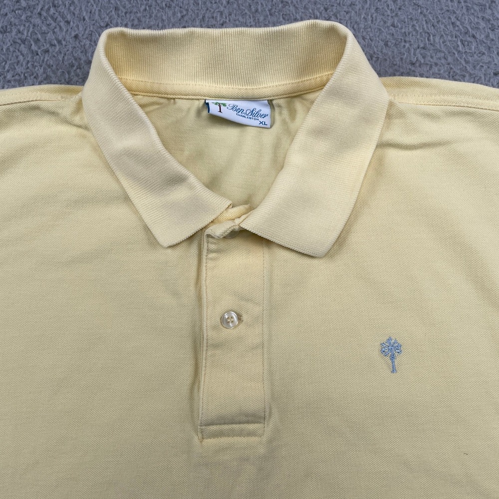 Ben Silver Polo Shirt Mens XL Yellow Cotton Pique Palm Tree Logo Short Sleeve